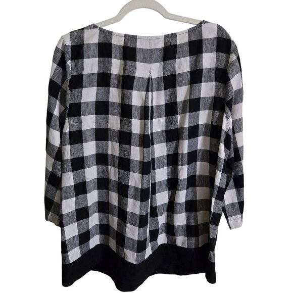J. Jill Love Linen 100% Linen Black White Gingham Check Tunic Top Size L - Picture 3 of 7